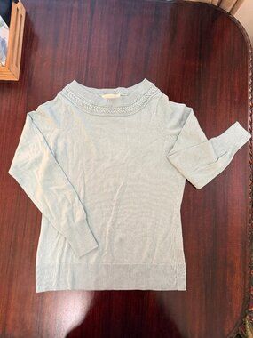Etcetera Braided Neckline Knit Sweater Sage Blue XS